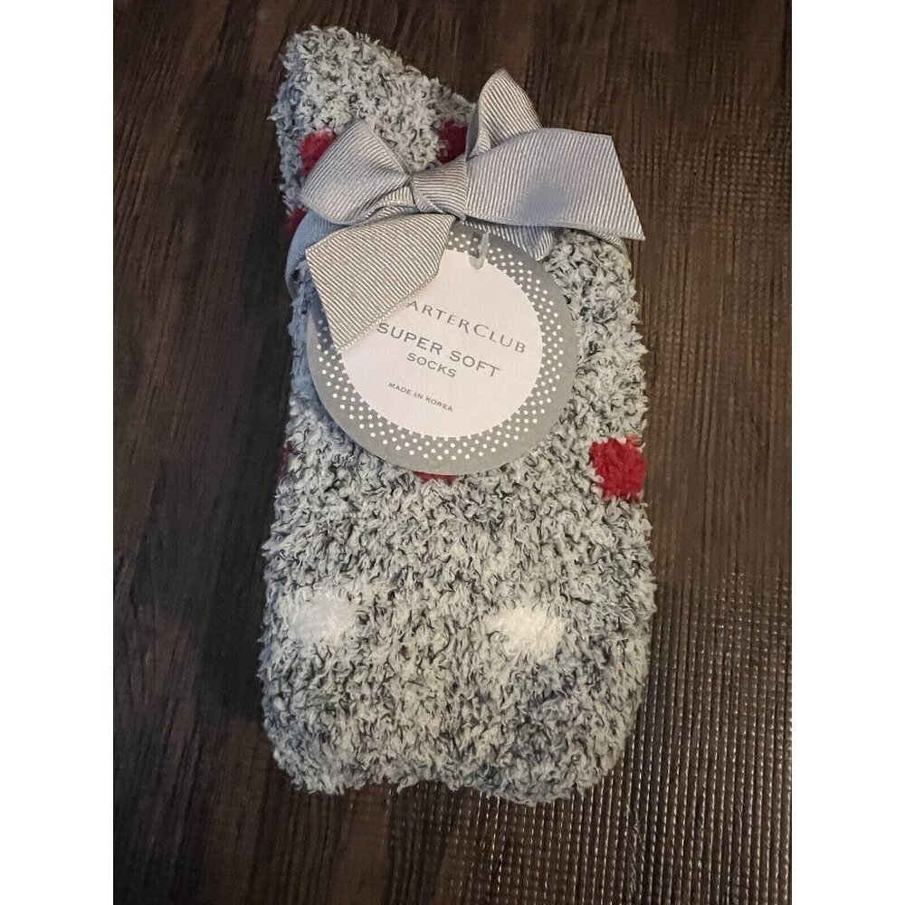 Charter Club Women's Soft Fuzzy Butter Socks Polka Dots 9-11 Fits Shoe Size 6-10